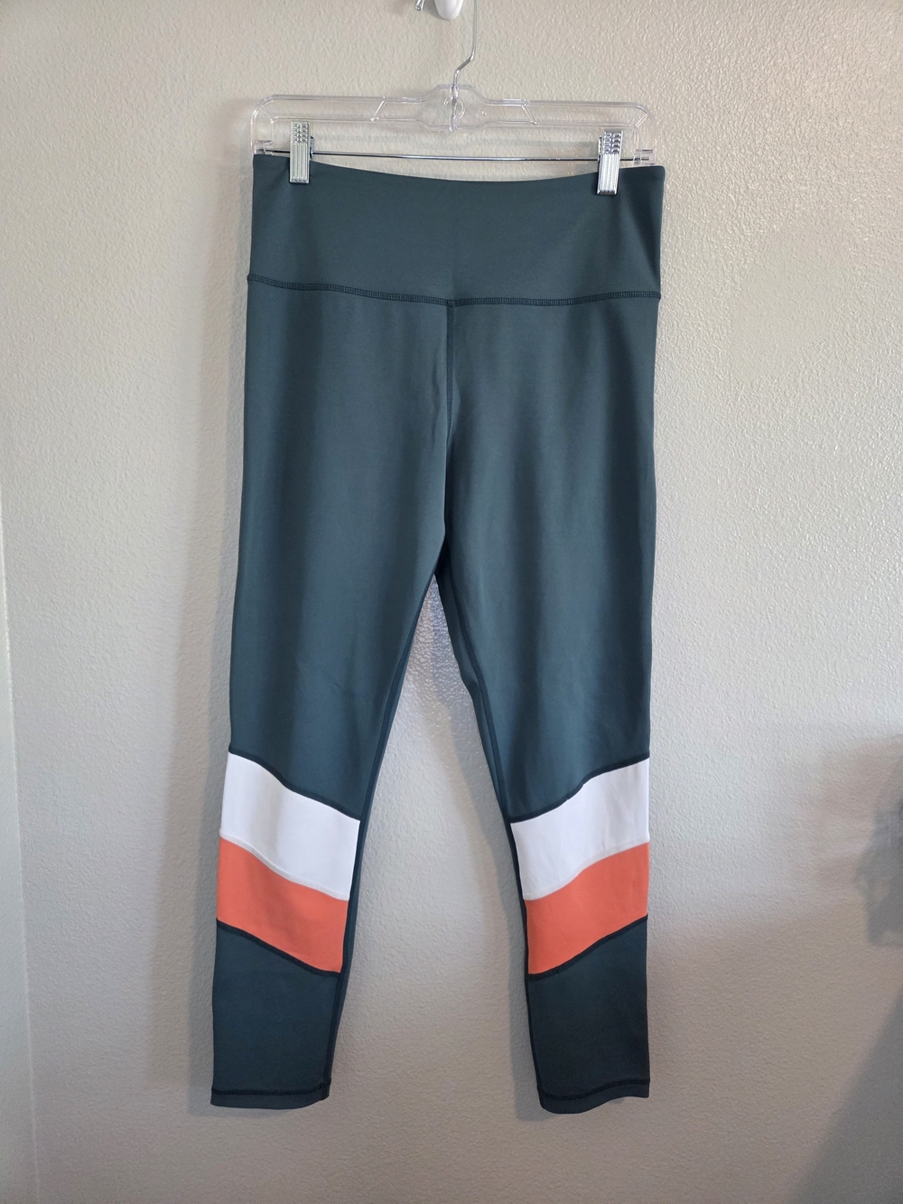 Zyia High-Waist Colorblock Leggings - Teal, White & Coral Size 8-10